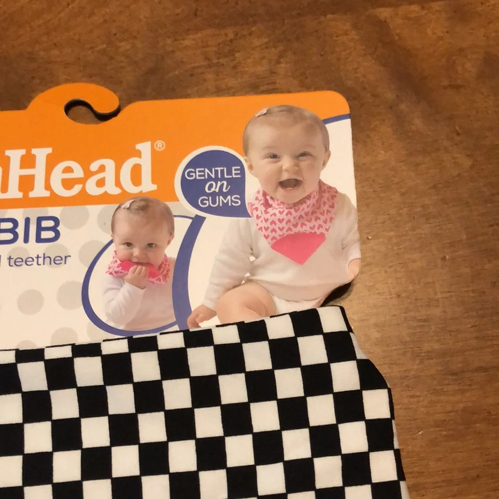 🌵 3/$15 BooginHead black white checkered bib attached blue silicone teether