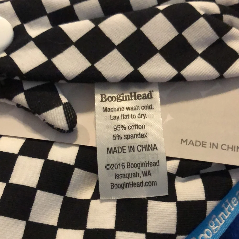 🌵 3/$15 BooginHead black white checkered bib attached blue silicone teether