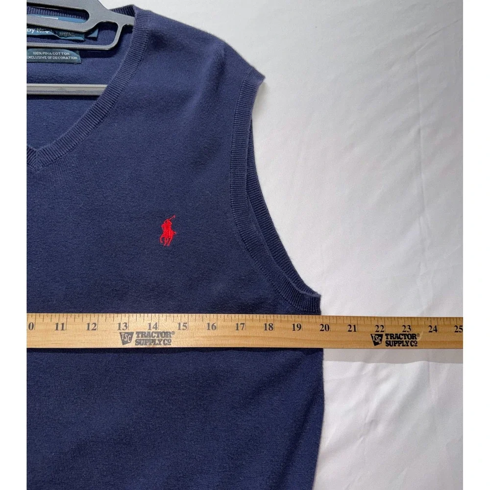 Polo Ralph Lauren Sweater Vest Mens Large Blue Pima Cotton V-Neck Preppy