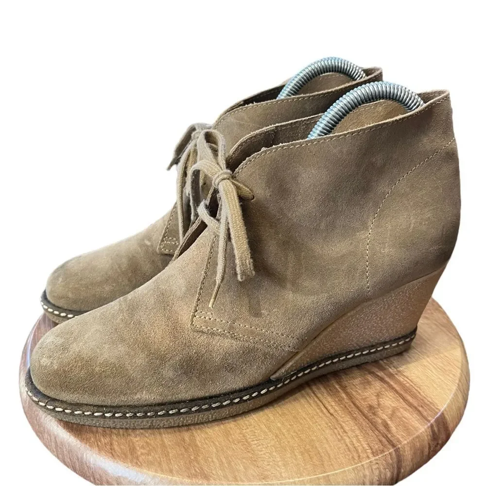 J. Crew | Macalister Brown Suede Leather‎ Wedge Tie Bootie Boots 8