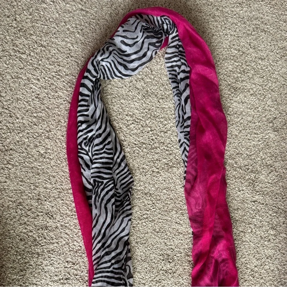 Zebra Print Scarf with Pink Accent