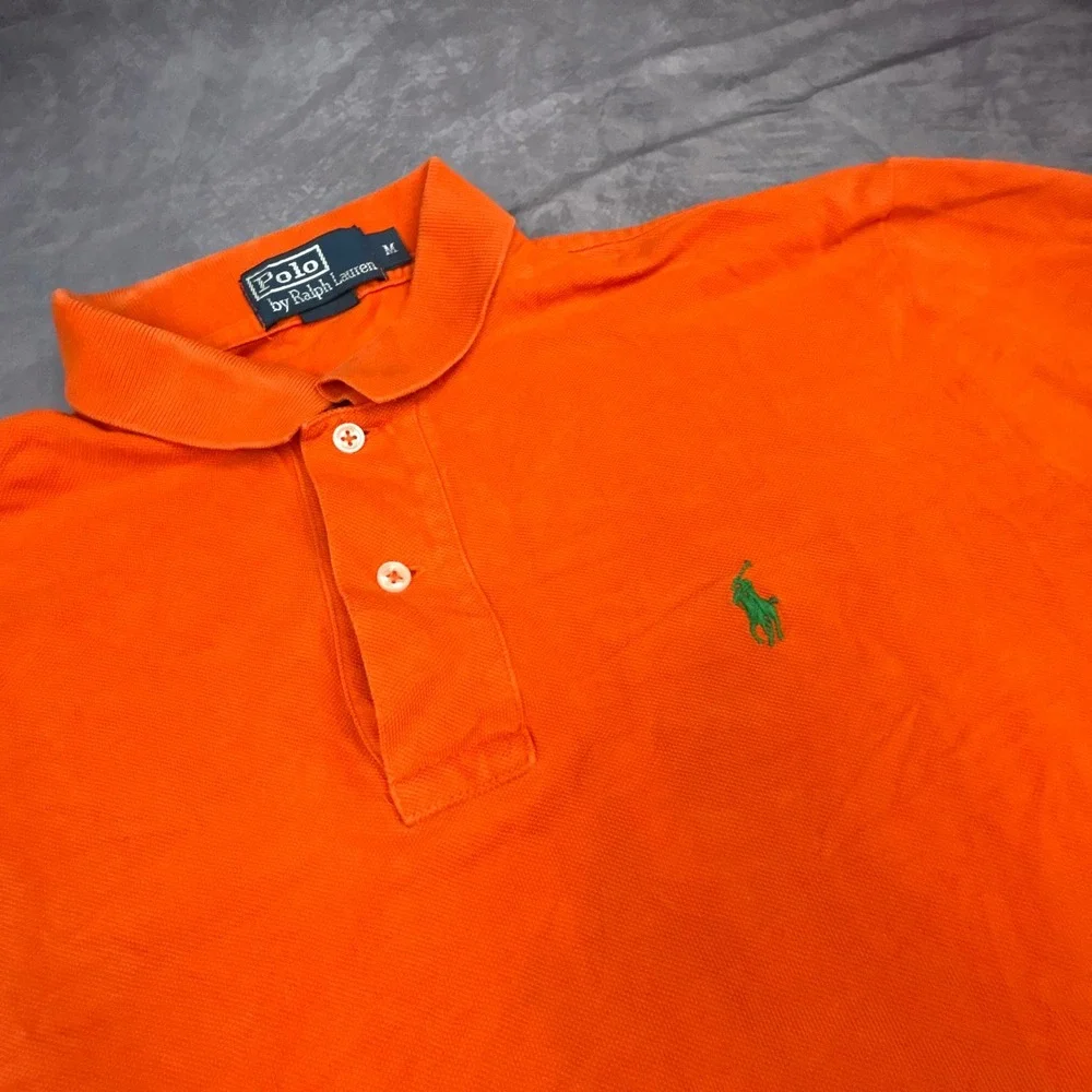 Polo Ralph Lauren Orange Pique Polo Shirt Mens Medium Vintage Y2K Short Sleeve
