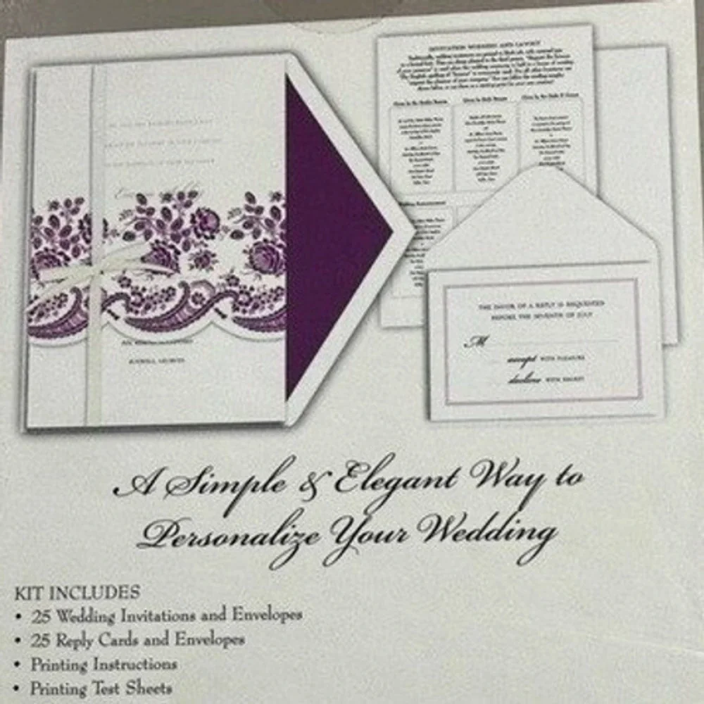 Always Anna by Anna Griffin Wedding Invitation Kit Purple Floral Vellum 25ct New