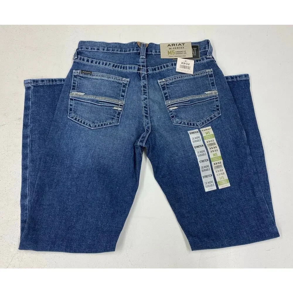 NEW Men Ariat M5 Marston Straight Leg Walden denim blue jeans, 33/32