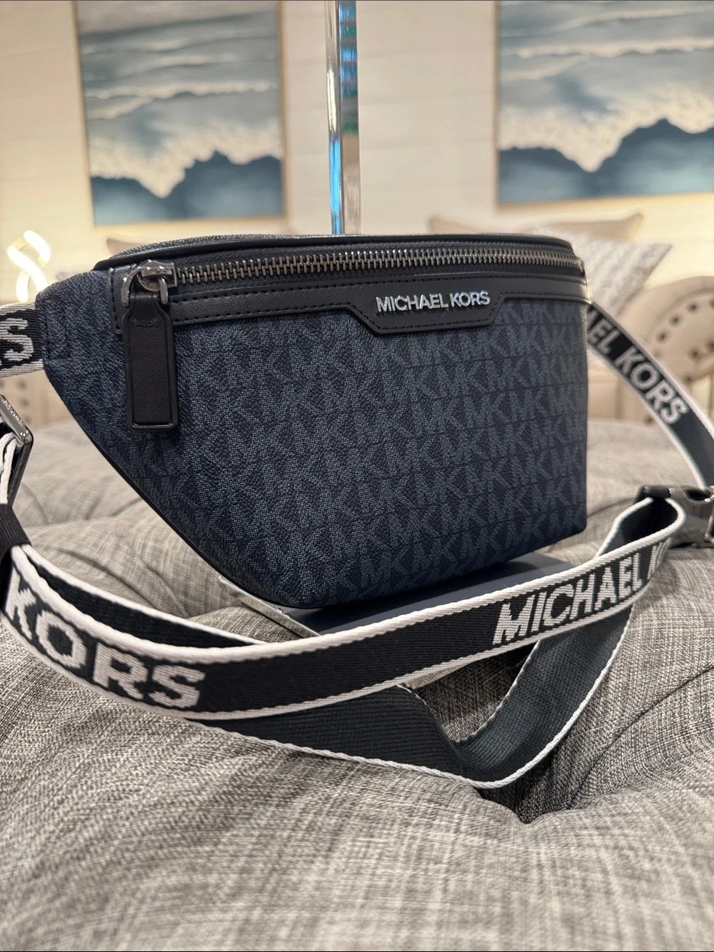 Michael Kors Bag Cooper Mini Belt Bag Logo Signature Blue Black Fanny Pack