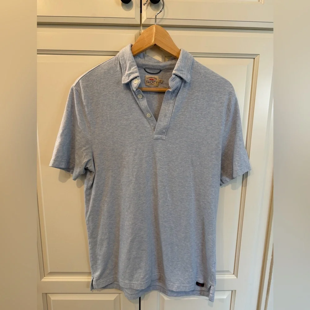 Faherty Heathered Blue Polo Small