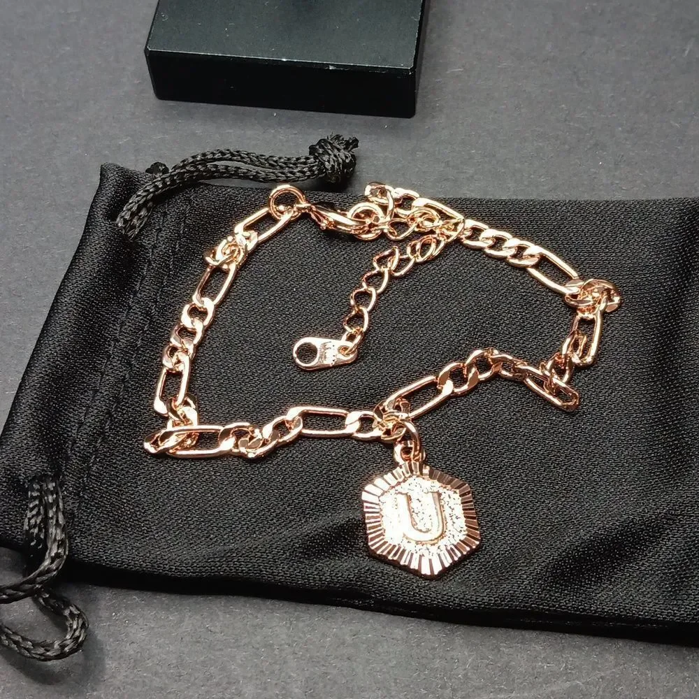 18k Rose Gold Plated Anklet Initial U‎ Women's