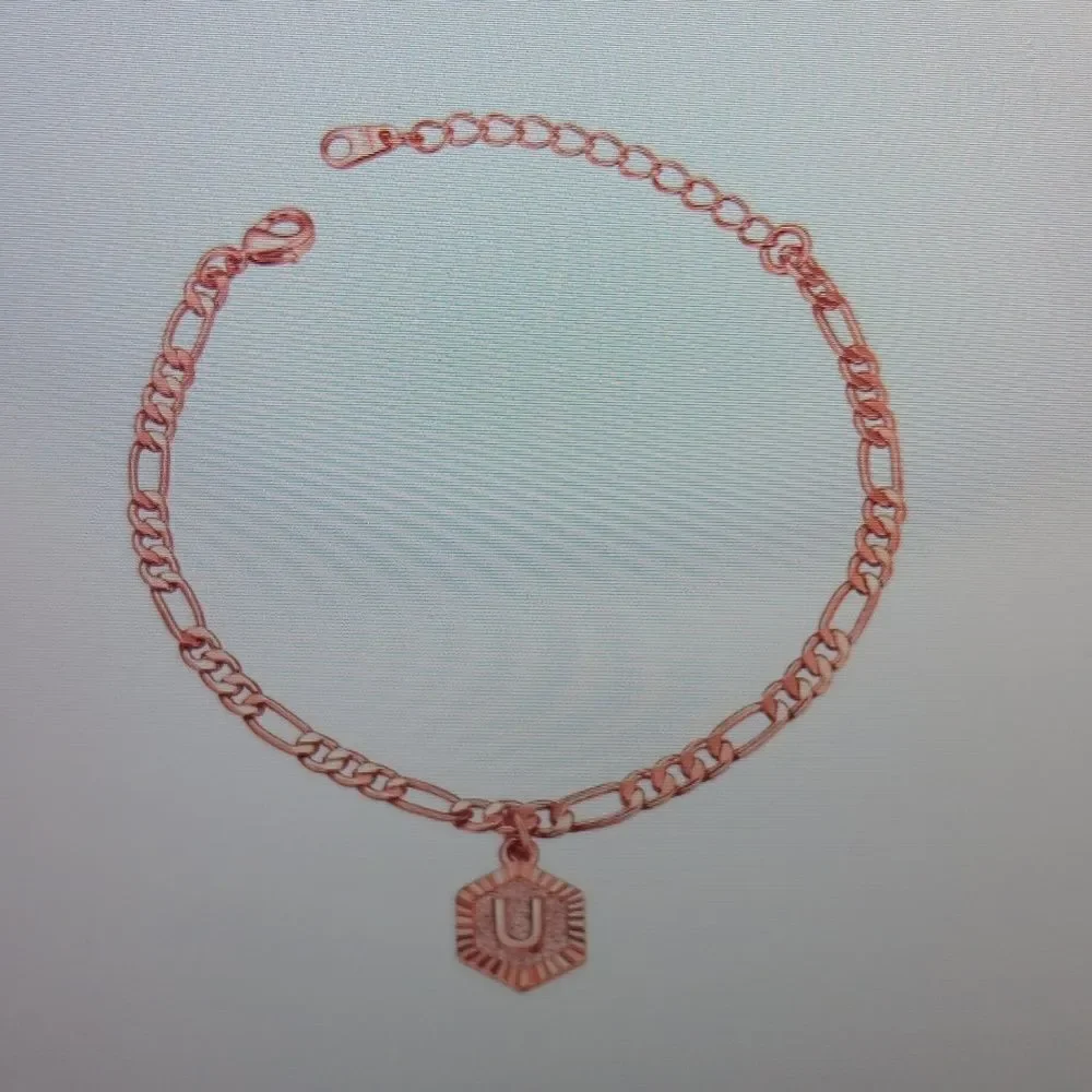 18k Rose Gold Plated Anklet Initial U‎ Women's