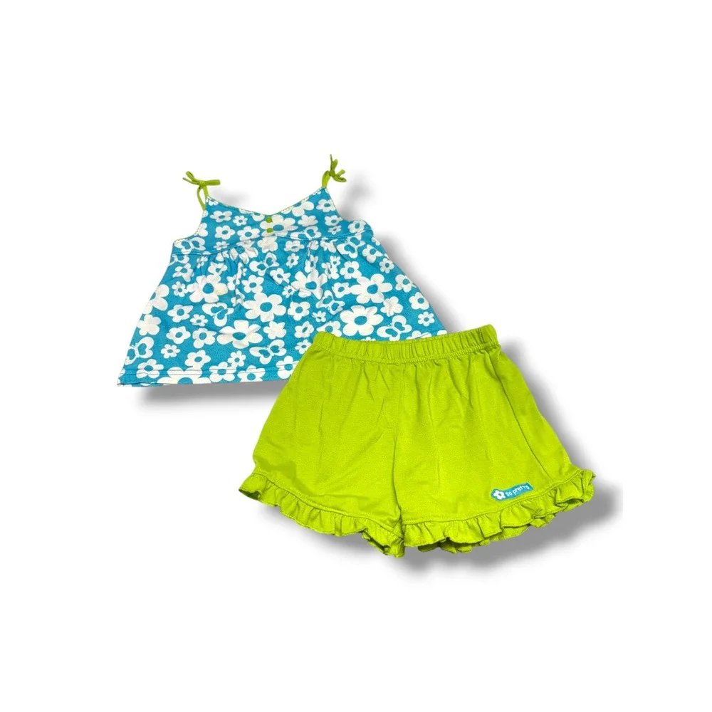 Carters Girls Blue Floral Butterfly Pajama Set Green Ruffle Shorts Size 5