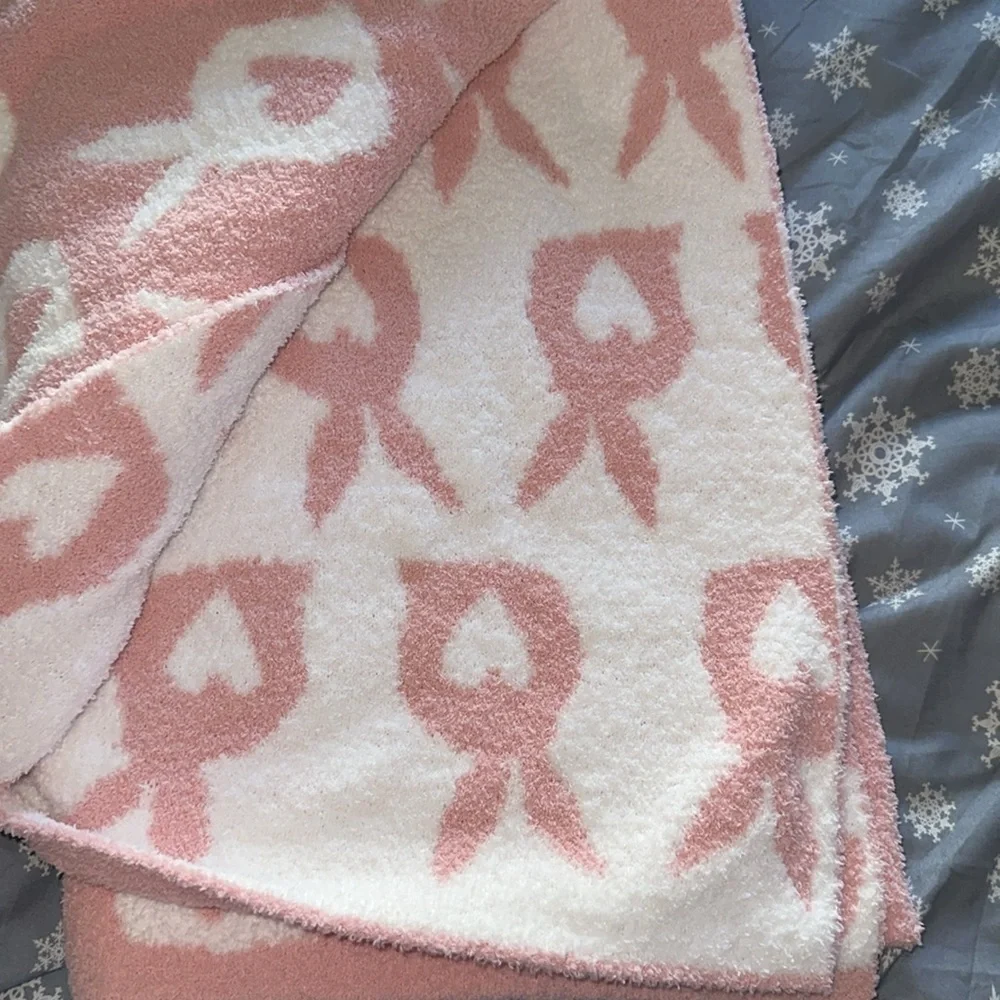 Reversible pink Easter bunny throw blanket
