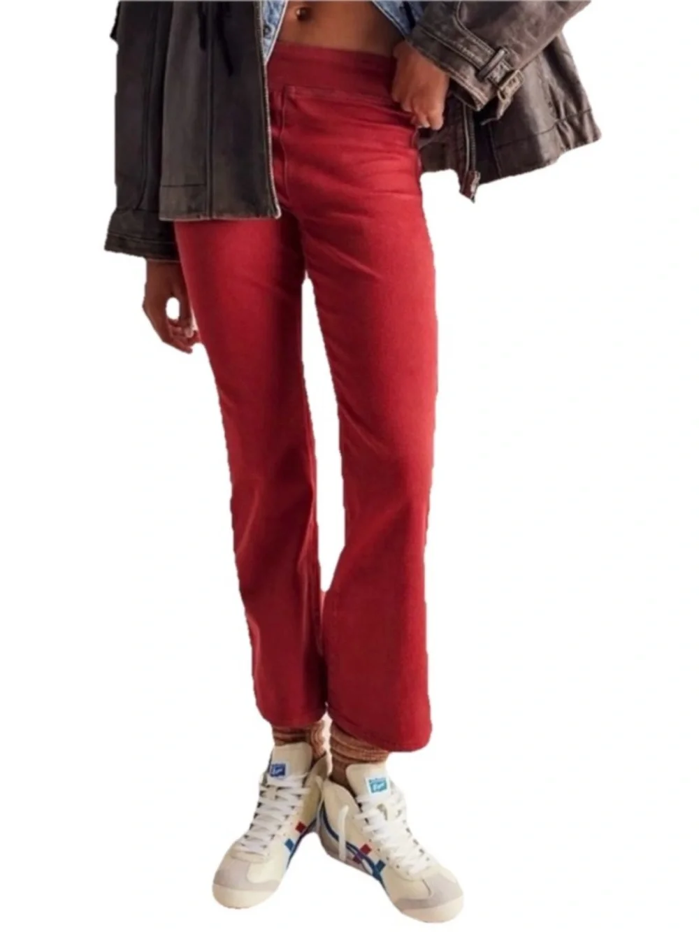 Free People We The Free In My Feelings Red Wine Cropped Slim Flare Jeans Small