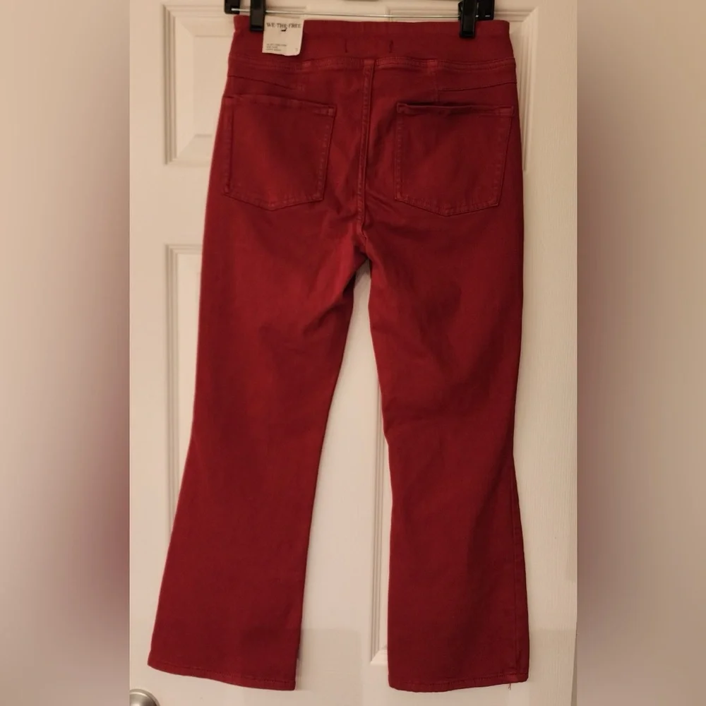 Free People We The Free In My Feelings Red Wine Cropped Slim Flare Jeans Small