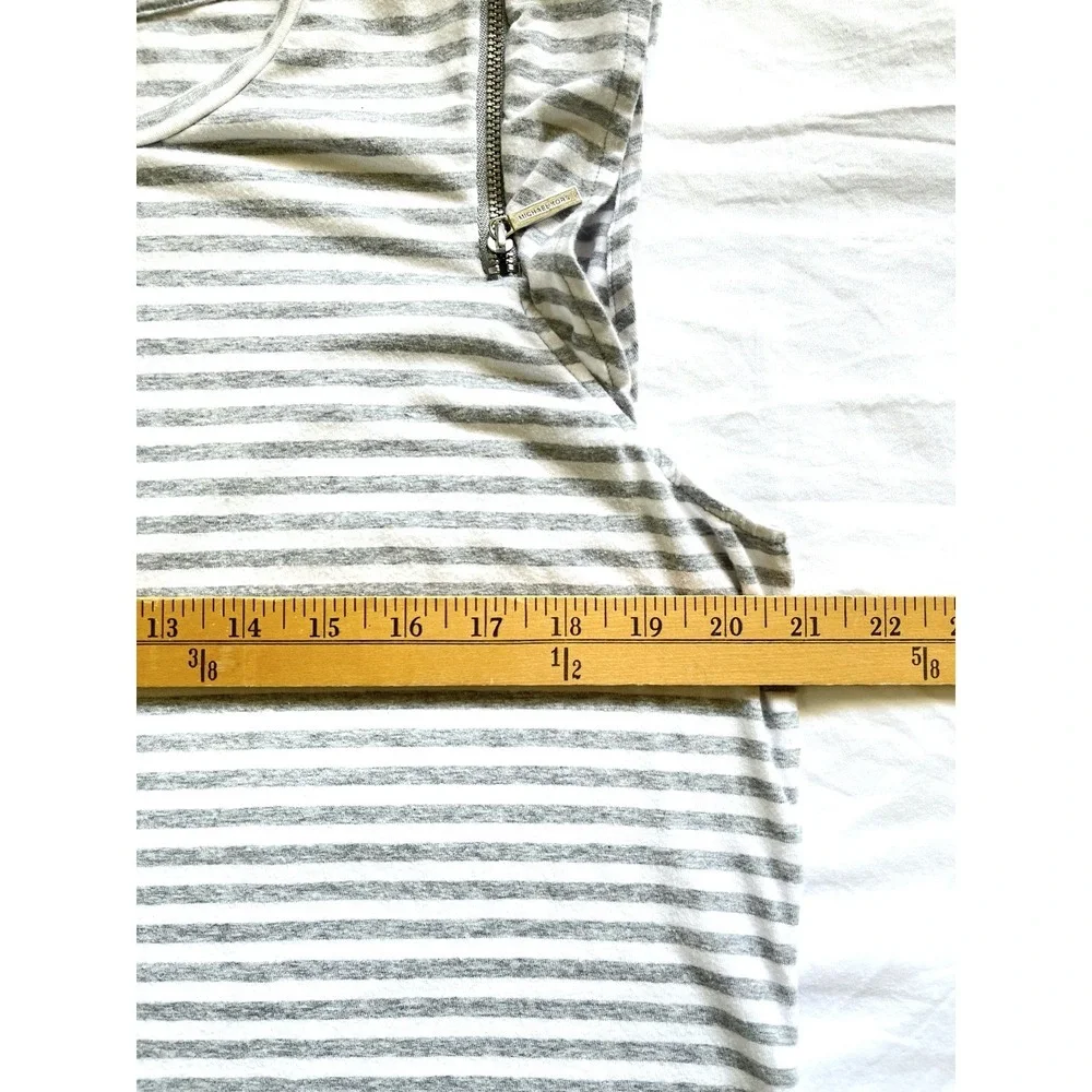 Michael Kors Womens Striped Ruffle Sleeve Mini Dress Size XL Grey White Casual
