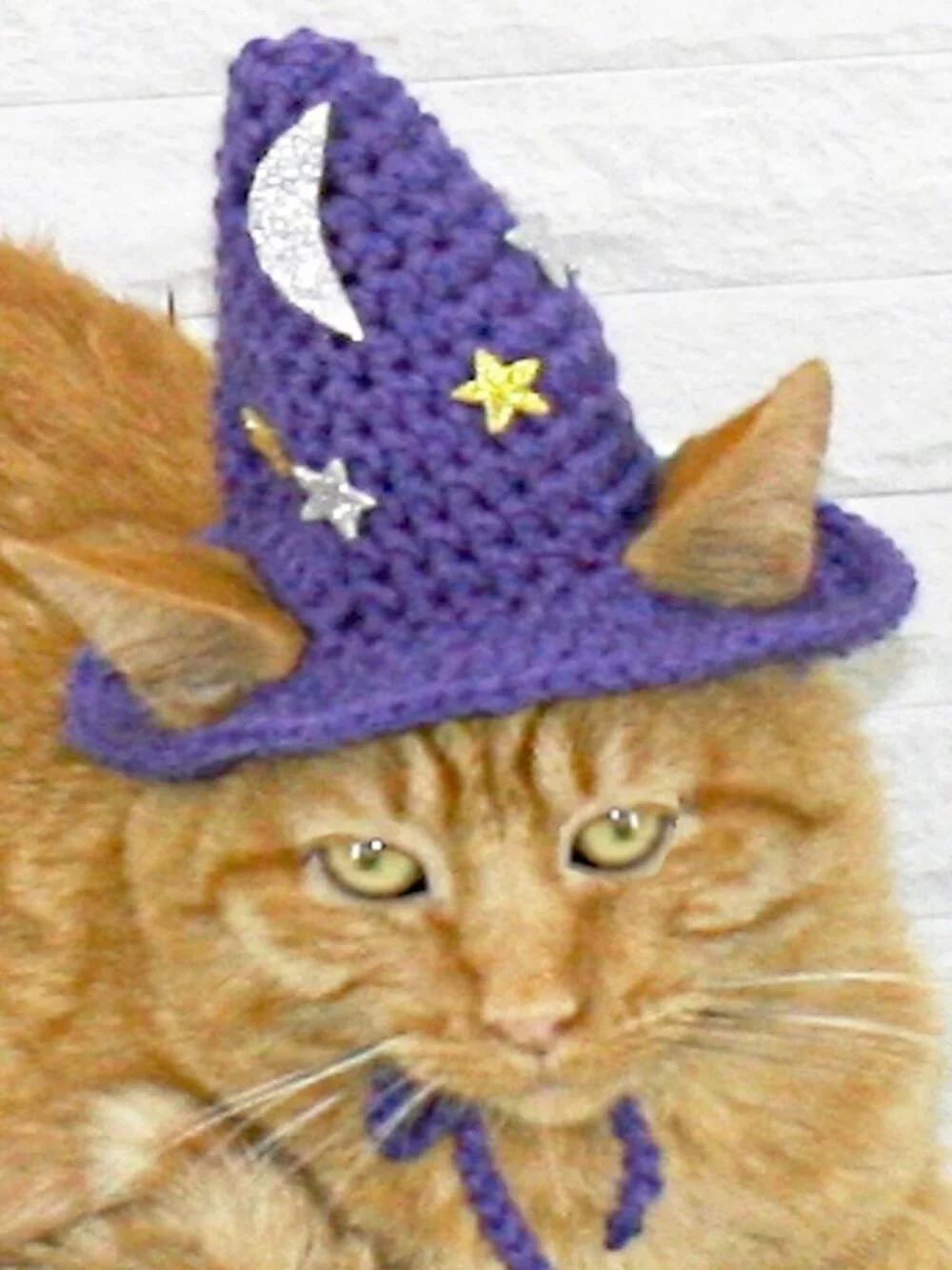 HAND CRAFTED Crochet Halloween Wizard Hat Moon Stars Costume Photo Prop