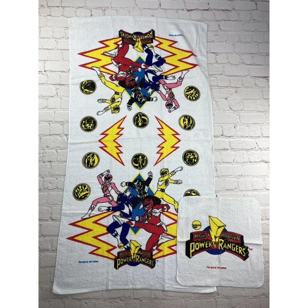 Vintage 1994 Mighty Morphin Power Rangers Retro Graphic Beach Towel Wall Art SET
