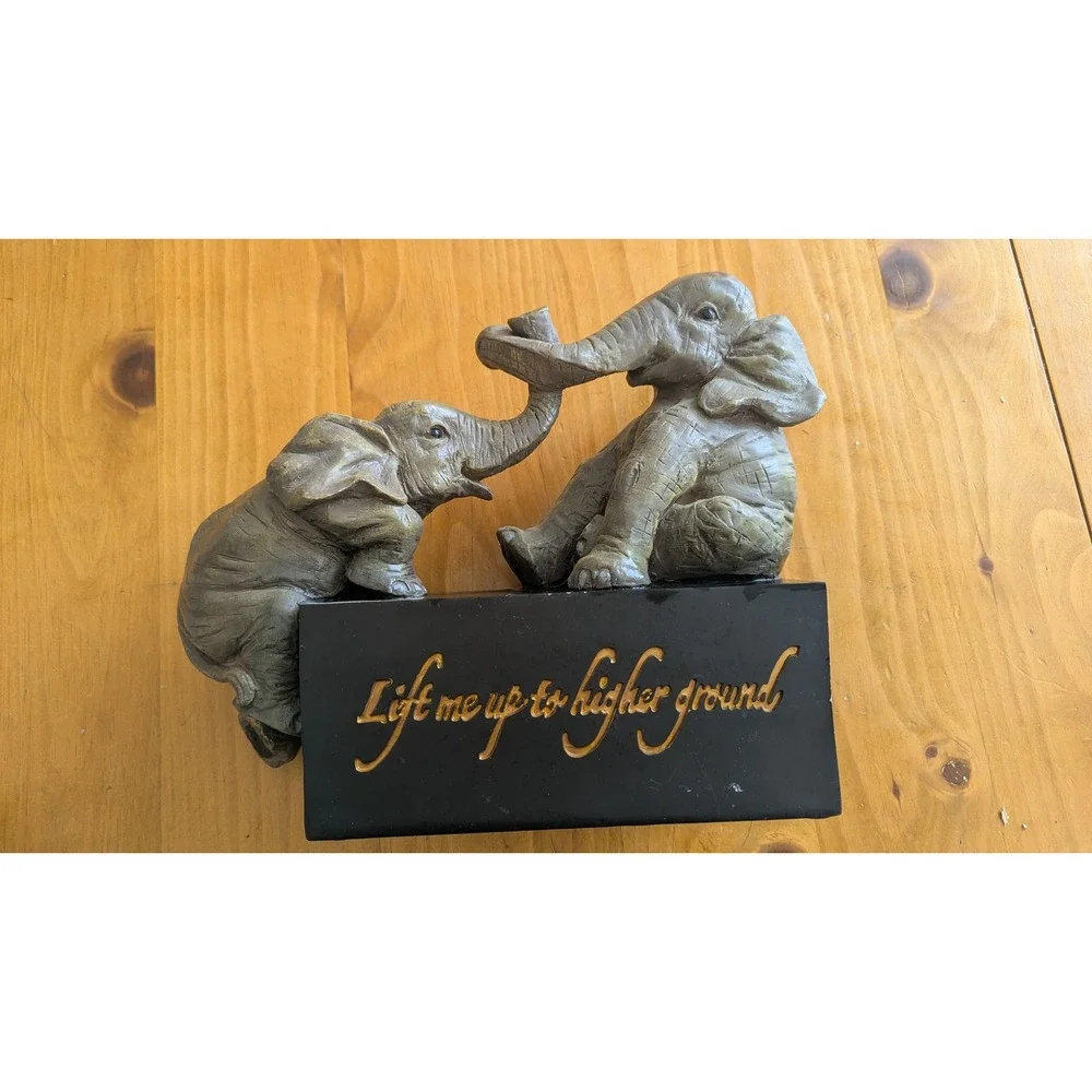 Elephant Figurine Lift Me Up To Higher Ground Inspirational Statue Decor