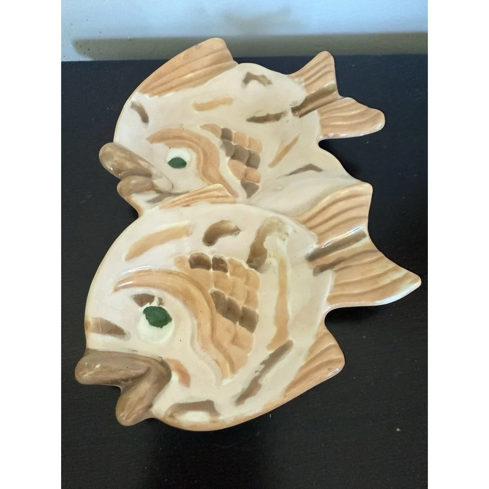 Vintage Ceramic Porcelain Double Fish Dish Trinket Jewelry Organizer 8