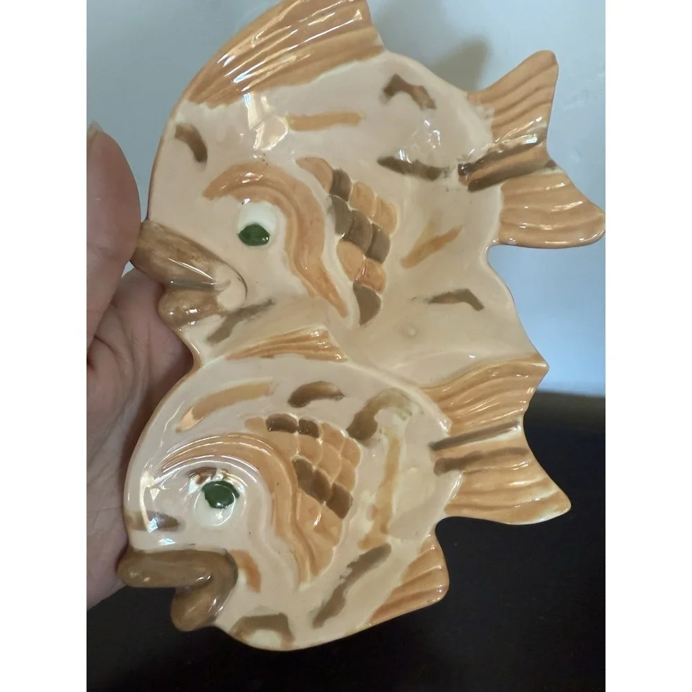 Vintage Ceramic Porcelain Double Fish Dish Trinket Jewelry Organizer 8