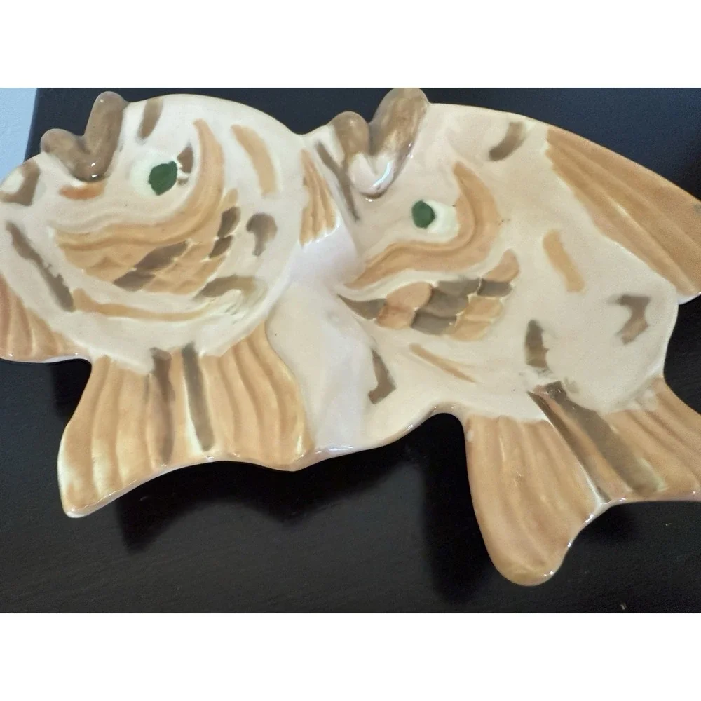 Vintage Ceramic Porcelain Double Fish Dish Trinket Jewelry Organizer 8