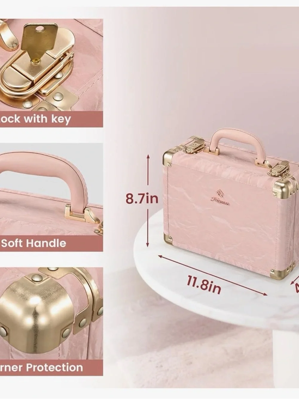 Femonc Pink Structured Carry Case with Gold Hardware