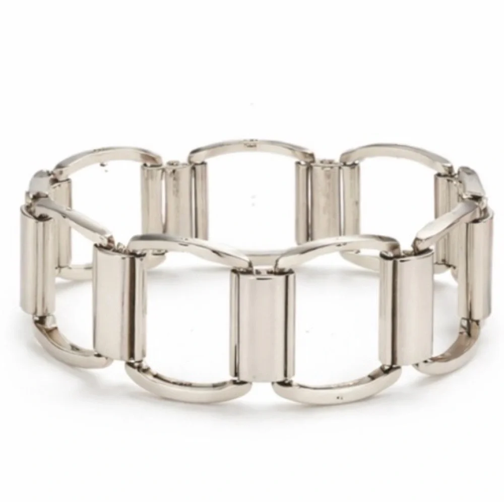 Brighton Silver Tone Link Bracelet Floral Hinged Panel Chunky Vintage Style