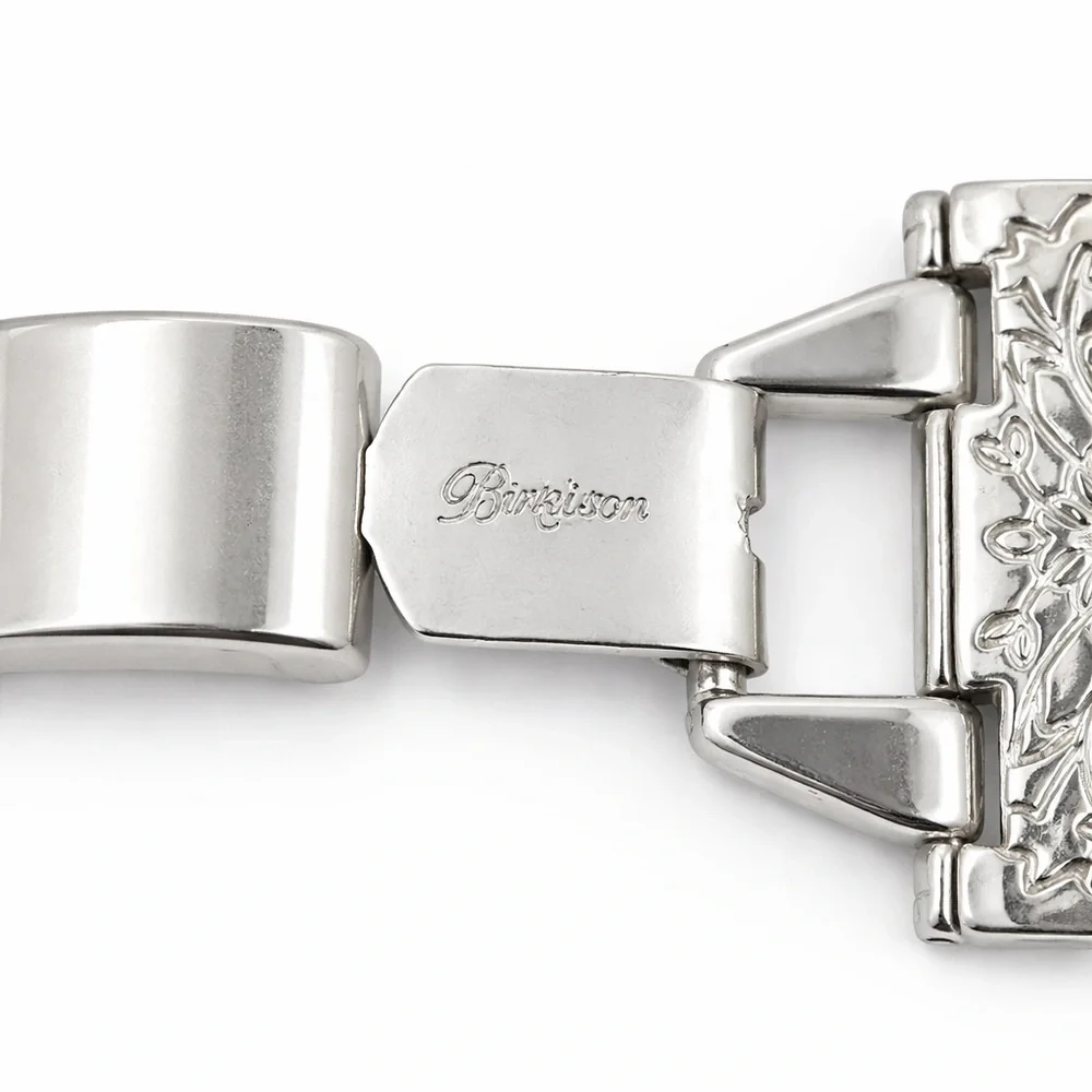 Brighton Silver Tone Link Bracelet Floral Hinged Panel Chunky Vintage Style