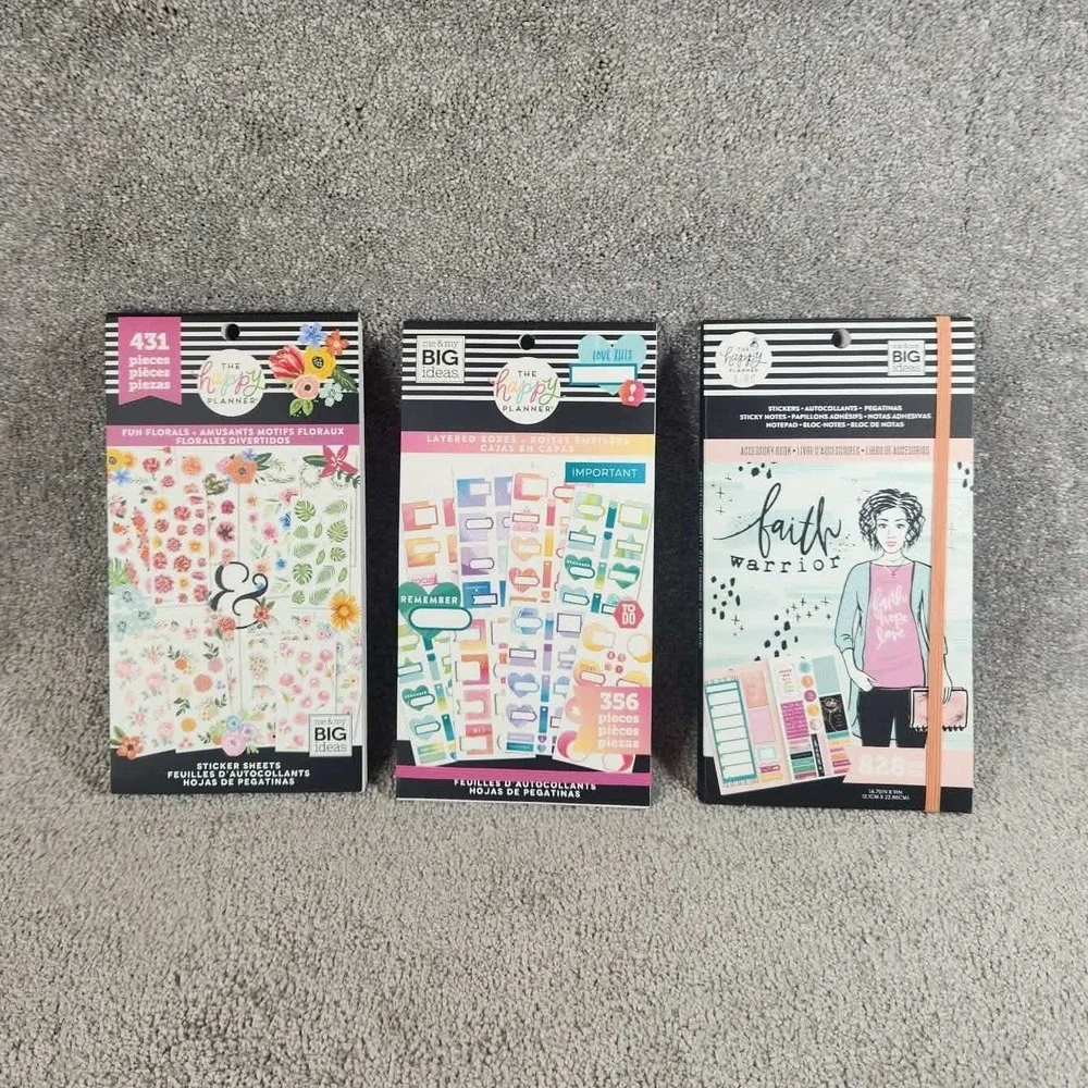 The Happy Planner Sticker Book Bundle Floral Layered Boxes Faith Warrior 3pk