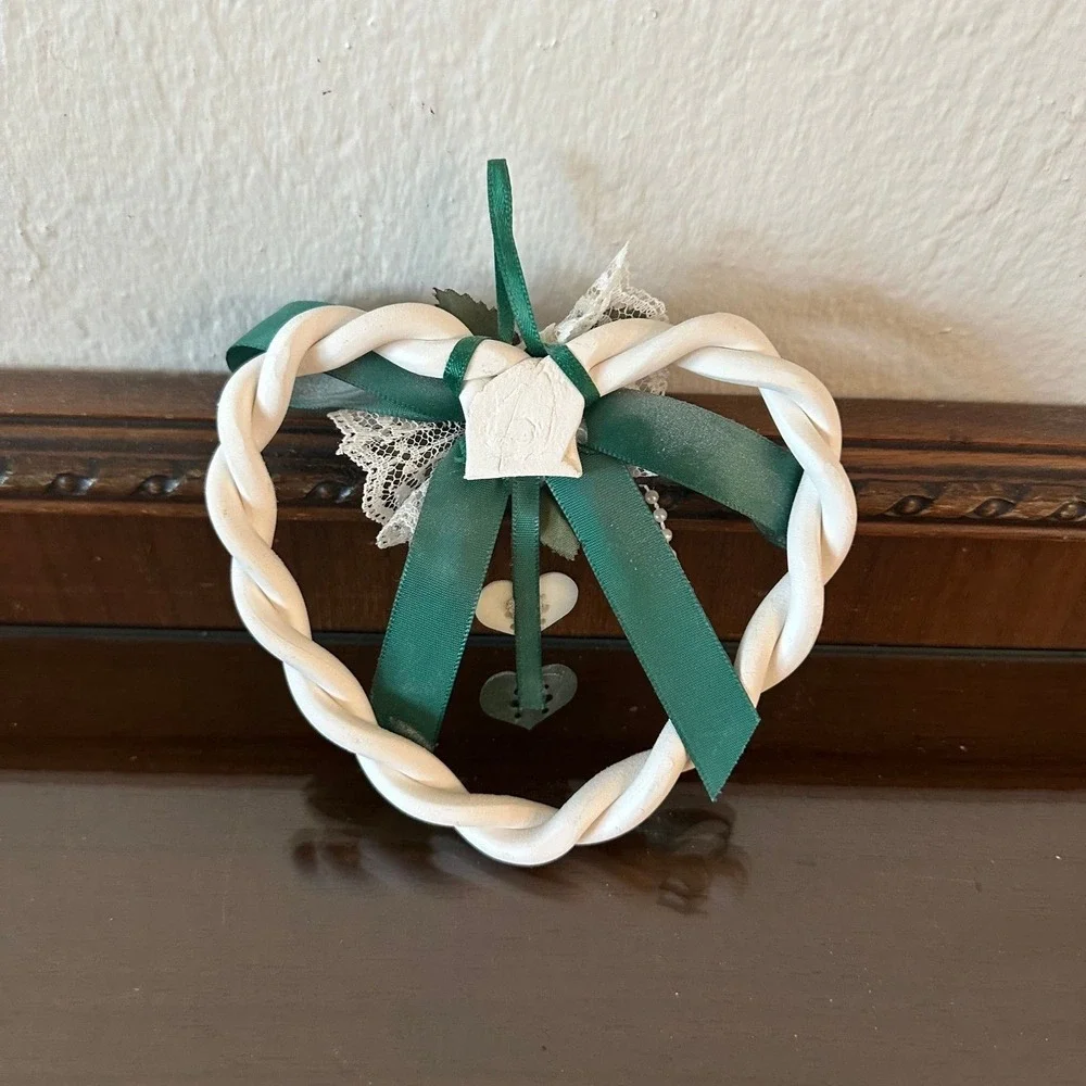 Vintage Heart Wall Hanging Ornament Rose Floral Lace Ribbon Cottagecore Decor