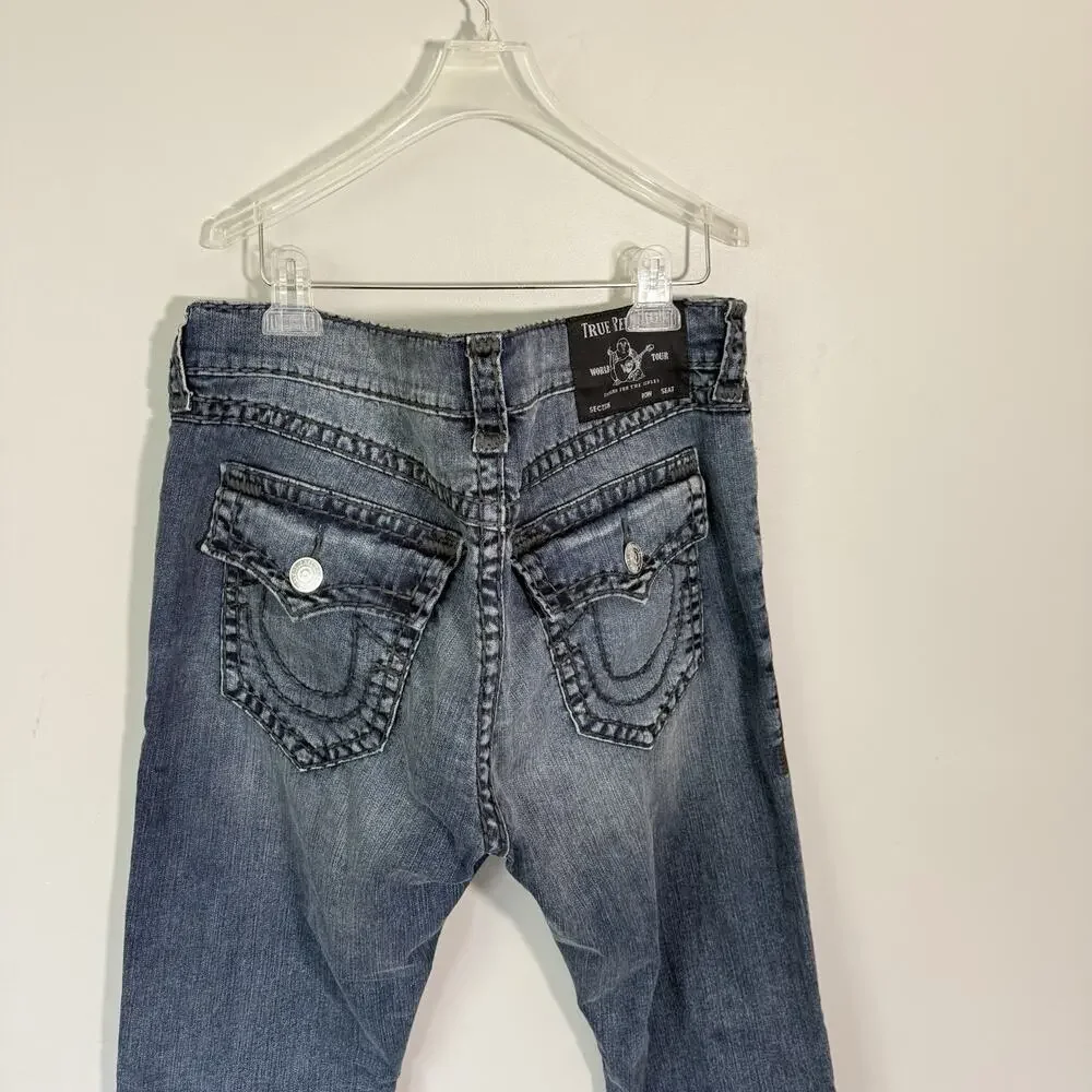 True Religion Men's Rocco Relaxed Skinny Flap Blue Jeans 38 x 32