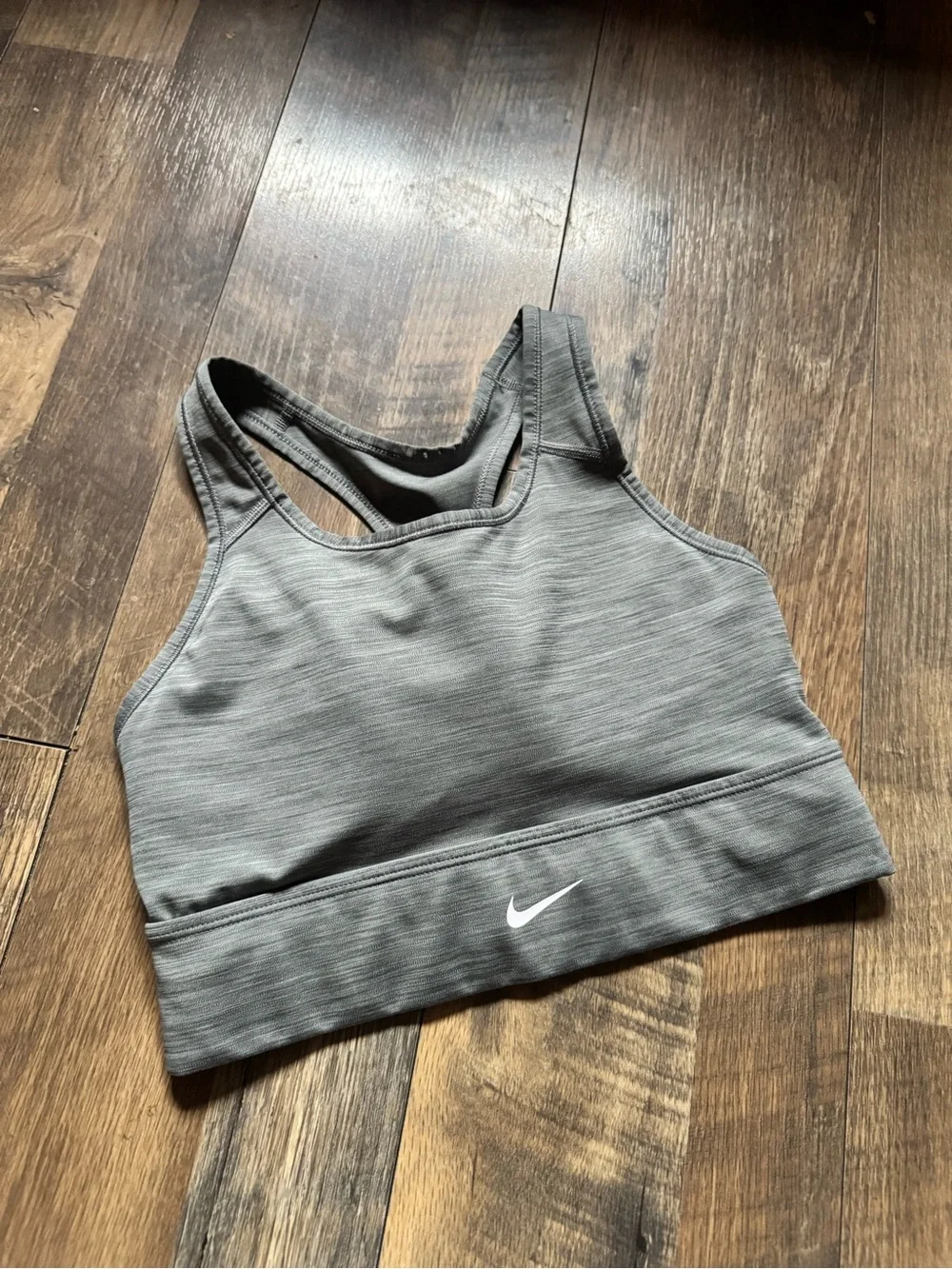 Nike Gray Racerback Sports Bra with White Swoosh