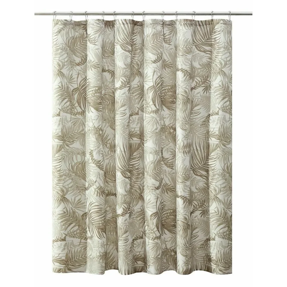 Tropical Palm Leaf Shower Curtain Brown Taupe White Ribbed Fabric 72-in sq. NEW