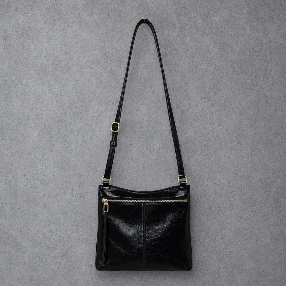 HOBO International Cambel Black Leather Crossbody Shoulder Bag Purse Slim