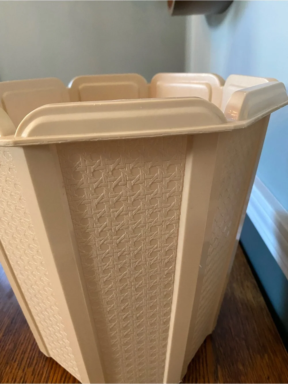Vintage 1980s Beige Rubbermaid Trash Can Wastebasket Basketweave Fluted Octagon