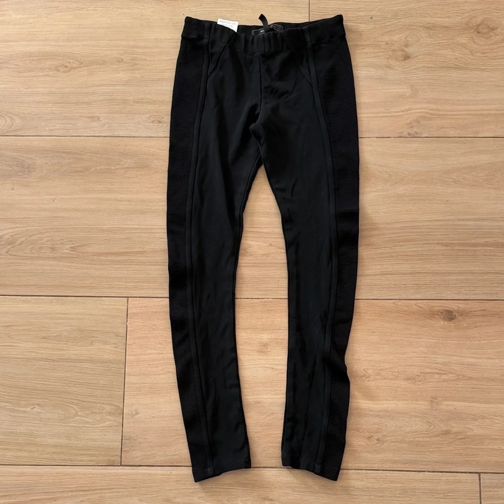 BCBGMAXAZRIA Womens Black Ribbed Side Panel Leggings Ponte Knit‎ Pants Small
