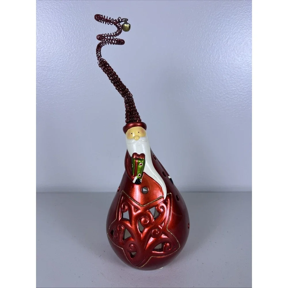 Whimsical Peir 1 cermic pear shaped‎ Santa tea light holder/shelf sitter 9