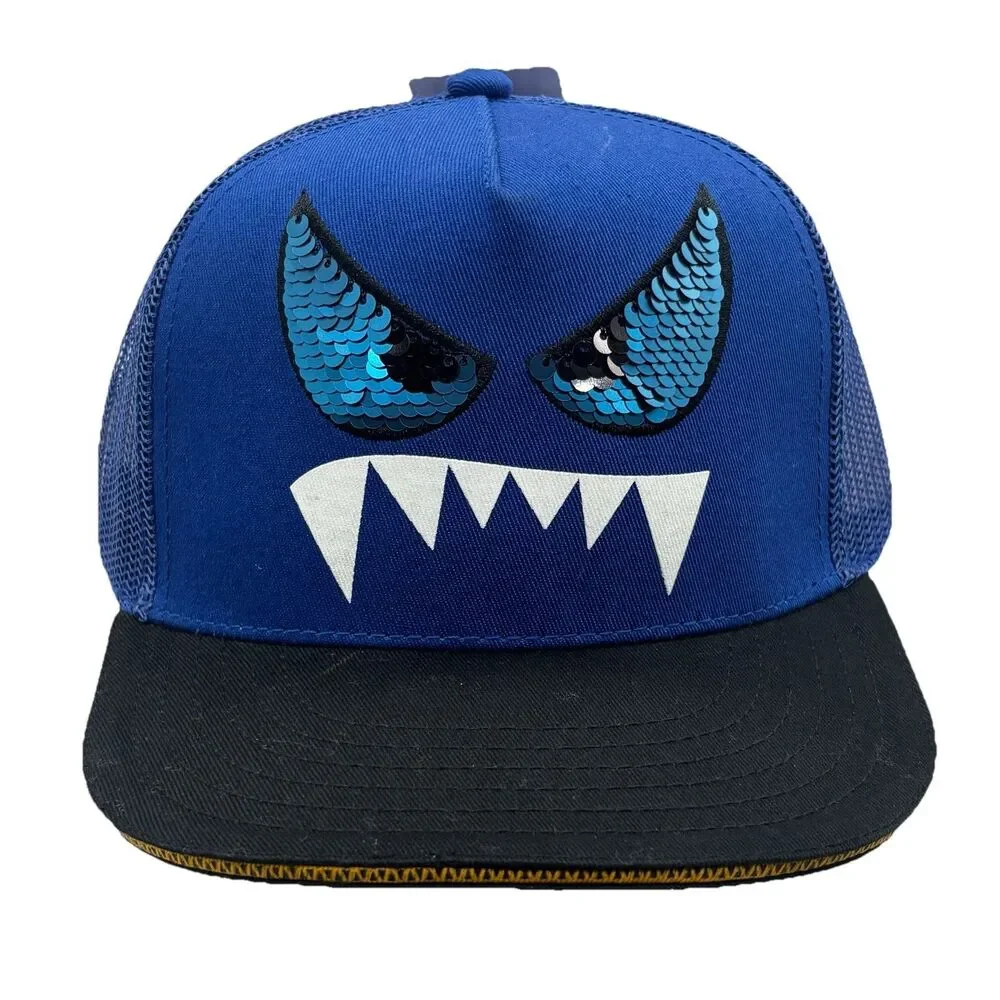 Skechers Youth Monster Trucker Snapback Hat Blue Sequin Eyes Kids Adjustable Cap