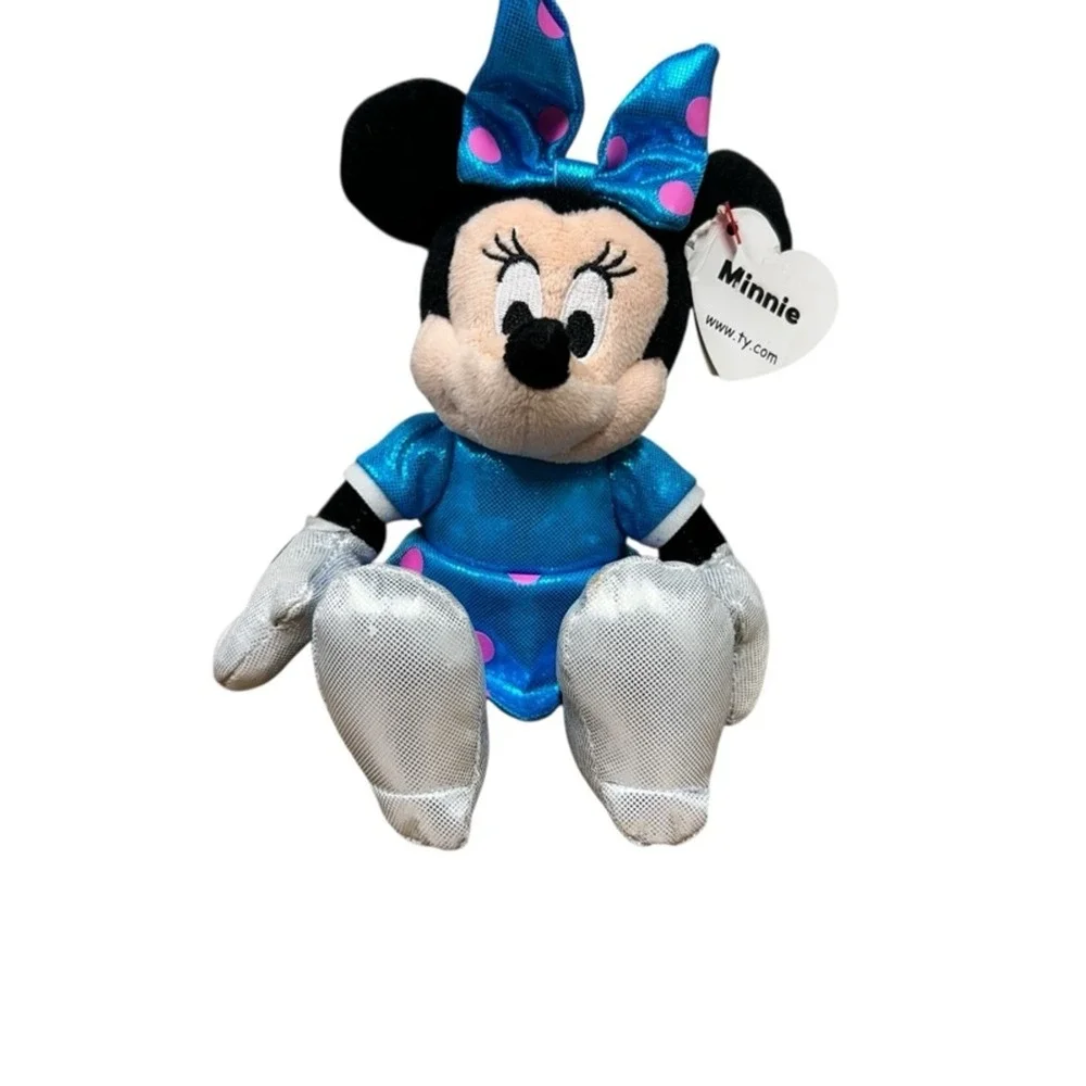 Ty Sparkle Minnie Mouse Beanie Baby Blue‎ Dress Pink Polka Dots
