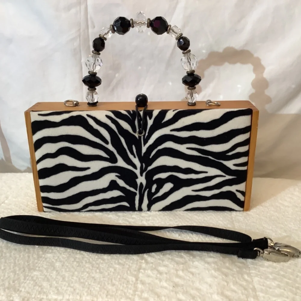 Vintage La Montana Cuban Cigar wood beads fabric hand‎ shoulder crossbody