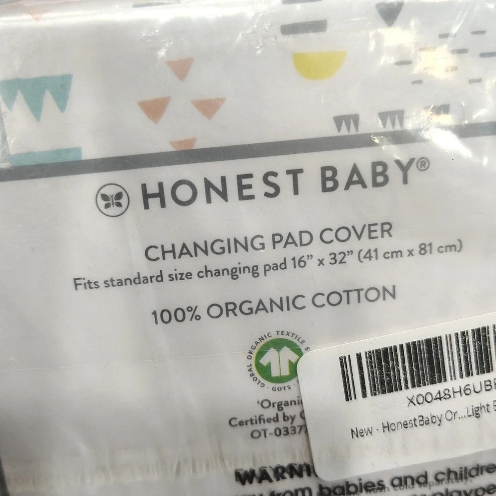 NEW Honest Baby Organic Cotton‎ Changing Pad Cover Light Blue Geometric Print