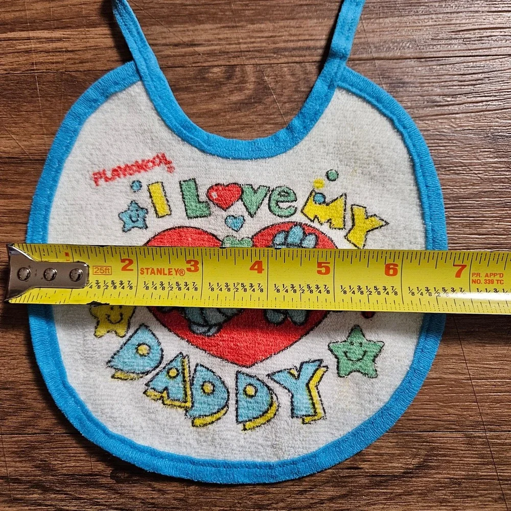 Vintage Playskool I Love My Daddy Terry‎ Cloth Baby Bib Blue Fish Tie Closure OS