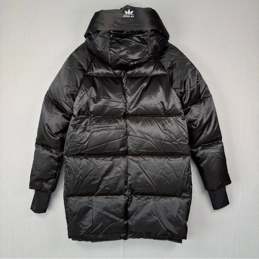 OROLAY‎ Thickened Down Coat XS Black Puffer Hooded Utility Jacket Outdoor Casual