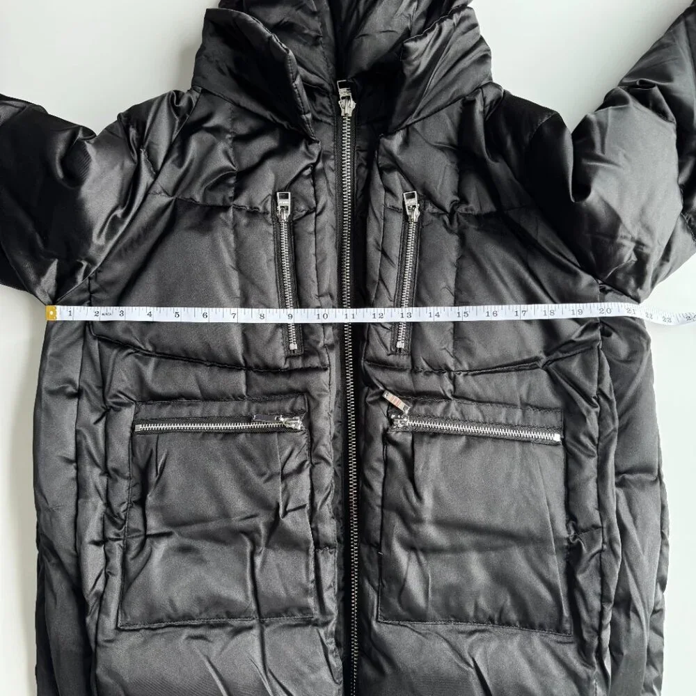 OROLAY‎ Thickened Down Coat XS Black Puffer Hooded Utility Jacket Outdoor Casual