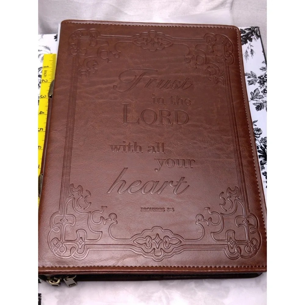 FINPAC Leather Bible Cover Carrying Book Zip Case with Zippered Pocket 12X9