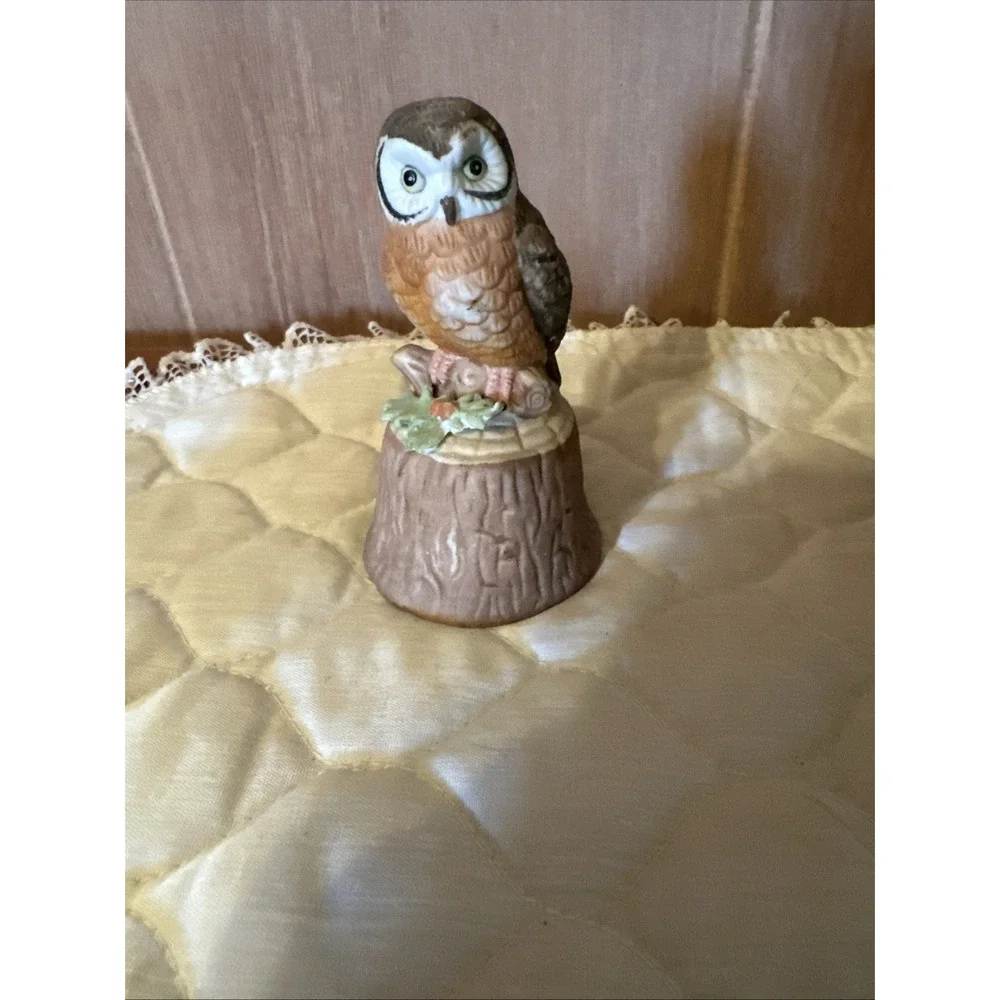 Vintage Enesco Horned Owl Porcelain Bell 1979 4