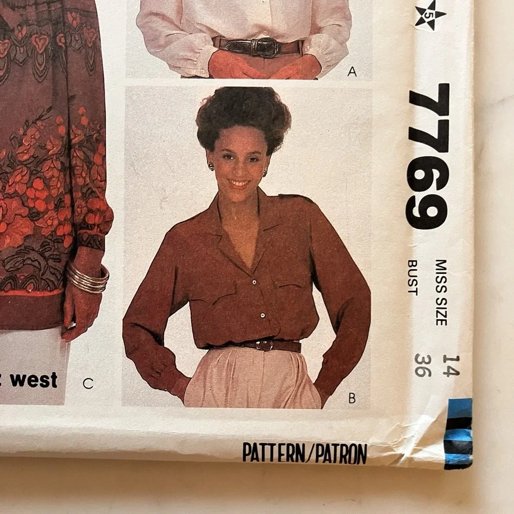 Vintage 1981 McCall's Pattern 7769 Women's Blouses‎ Carol Little Size 14 Uncut