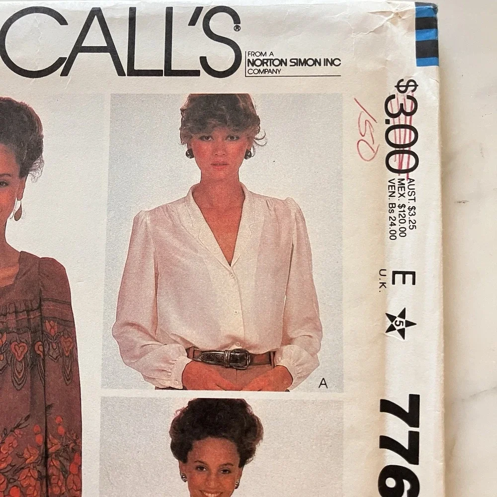 Vintage 1981 McCall's Pattern 7769 Women's Blouses‎ Carol Little Size 14 Uncut