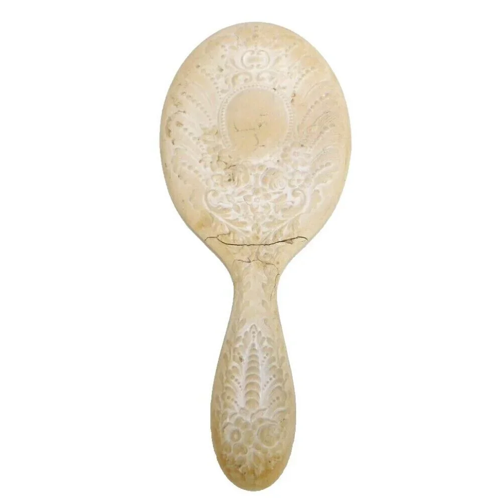 Beige antique hand mirror 9.75