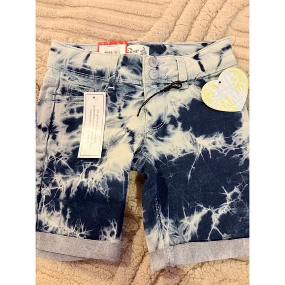 Jordache Girls Bermuda Denim Shorts Tie‎ Dye Blue White Adjustable Waist Size 5