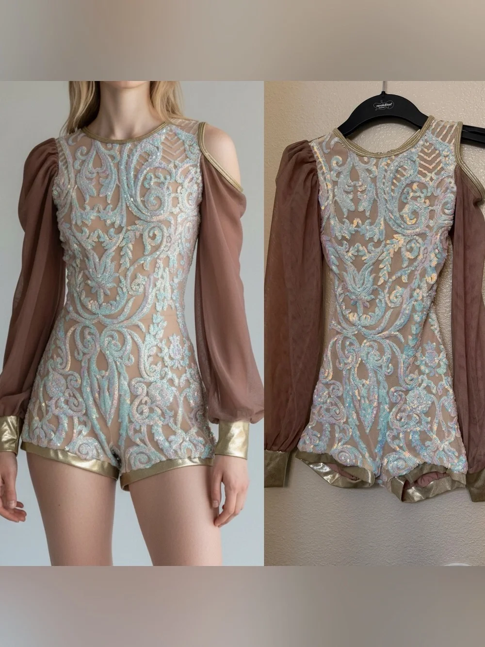Competition Solo Dance Costume Contemporary Lyrical Nude Illusion Romper LC chil