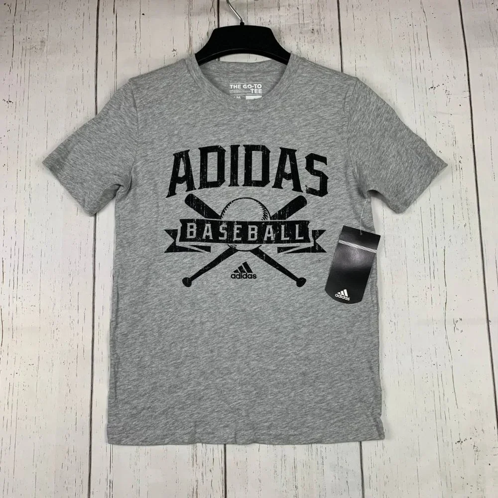 Adidas Baseball Logo Medium The Go-To Tee‎ Casual T-Shirt Gray New Youth